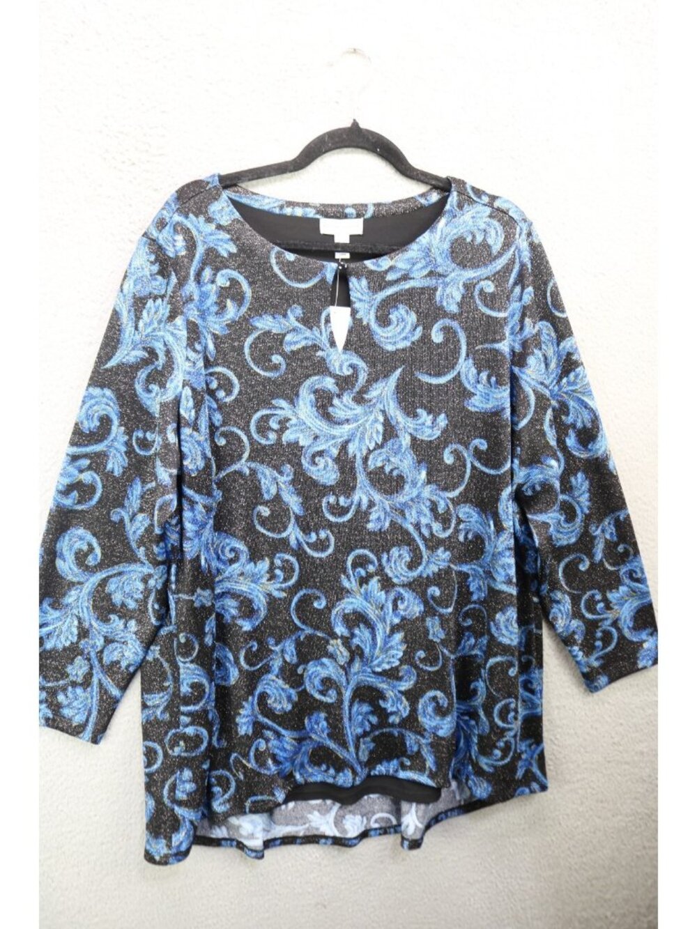 Susan Graver Long Sleeve Floral Sparkly Tunic-NWT-1X-Holiday-Event-Party